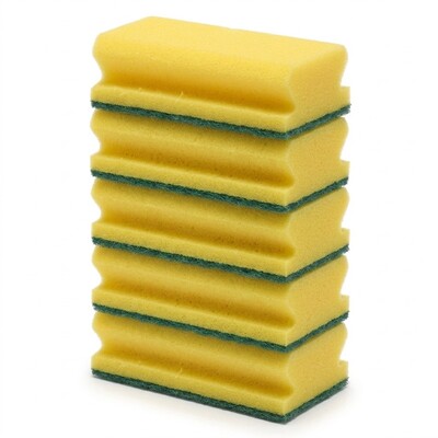 Scouring sponge with handle - 13 x 7 cm - YELLOW/GREEN - 5 pieces