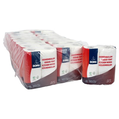 Essuie-tout - tissu pur - 2 plis - 50 coupons - gaufré - BLANC - 16 x 2 rouleaux