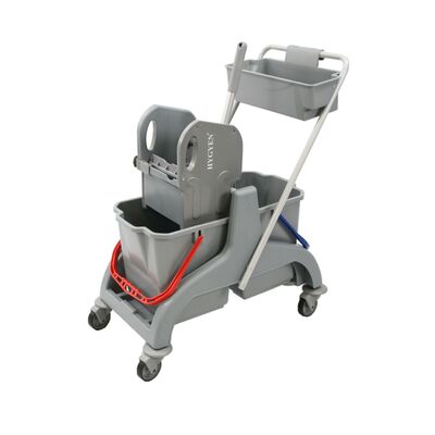 Mop trolley with press - 2 x 17 l - with equipment tray