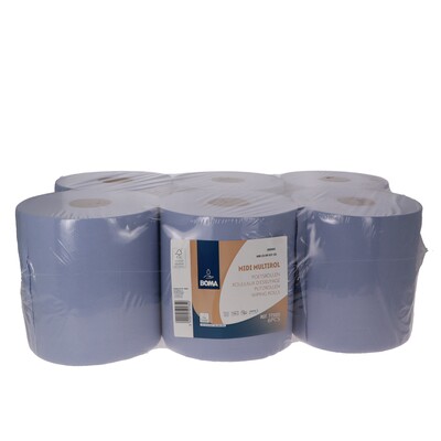 Midi Centerfeed Multirol - tissu recyclé - 2 plis - 180 m x 20 cm - BLEU - 6 rouleaux