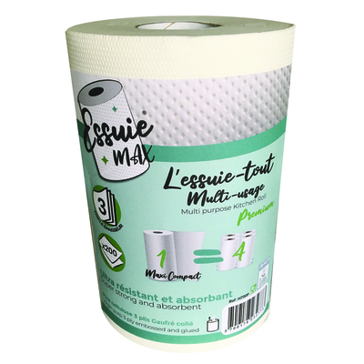 Essuie-tout / multirol - tissu pur - 3 plis - 200 coupons - gaufré - BLANC - par 12 rouleaux