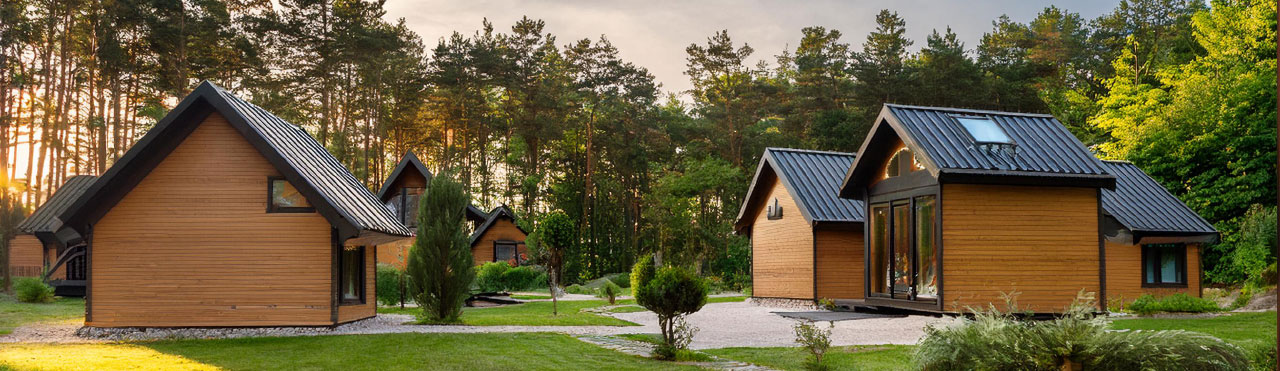 un parc de vacances proposant de petites maisons de luxe à louer dans une région boisée