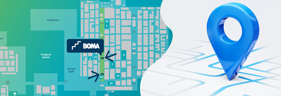 plattegrond van interclean met de BOMA partners er op aangegeven