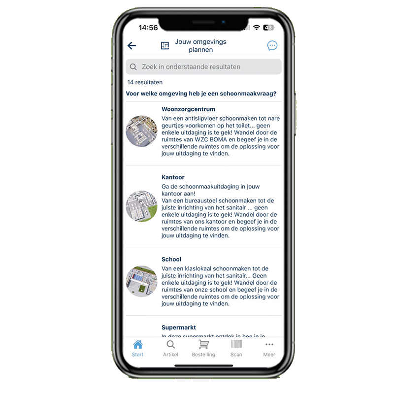 Illustratie van een mobiele telefoon met een screenshot van het overzicht van de omgevingplannen van
