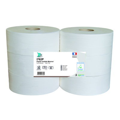 100164F: Papier toilette maxi jumbo - tissue pur - 2 plis - 320 m - BLANC - 6 rouleaux