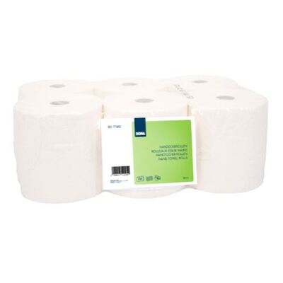 773802: Rouleau essuie mains autocut - tissu recyclé - 2 plis - 150 m x 21 cm - BLANC - 6 rouleaux