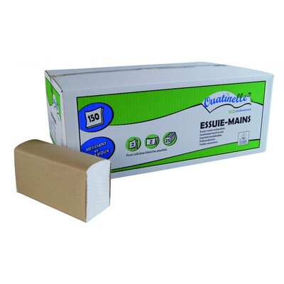 774228F: Essuie-mains Multifold - tissu pur - 2 plis - 24 x 21 cm - BLANC - 3750 pièces (25x150)
