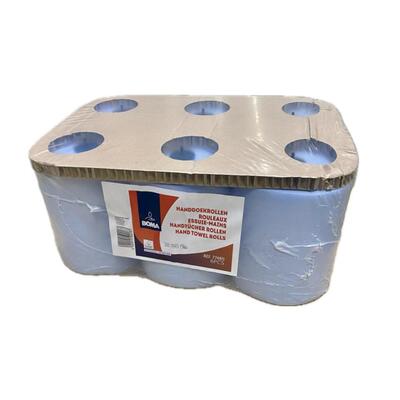 774811: Rouleau essuie mains autocut - tissu pur - 2 plis - 150 m x 21 cm - BLEU - 6 rouleaux